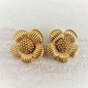 Vintage Nina Ricci Gold Metal Sunflower Clip On Earrings