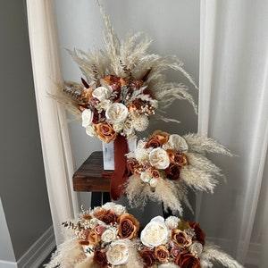 Burnt Orange Natural Preserved Flowers Boho Pampas Bunny Tails Wedding Boho Bridal Bouquet Wedding Bouquet Dried Flowers Bridesmaid Bouquet