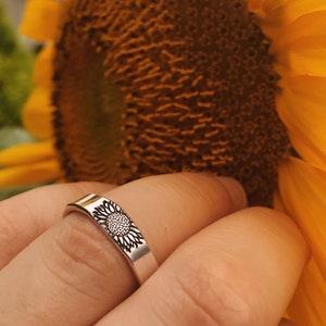 Sunflower Minimalist Stacking Wrap Ring | Birth Flower Ring | Wildflower | Best Friend BFFs | Dainty Silver | Flower Ring | College Student