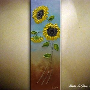 Sunflower Painting, Vertical Wall Art, Abstract Sunflower, Palette Knife, Impasto Art, Texture Floral Art, Contemporary Wall Art by Nata S.