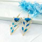 Handmade Triple Triangle Earrings | Dried Flower Earrings | Large Daisy Earrings | Long Blue Triangle Earrings | Geometric Boho Earrings