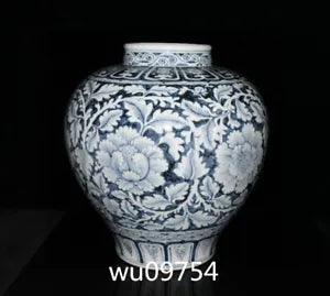 16.4" Chinese antique Ming Dynasty Hong Wu Blue and white Peony flowers pot