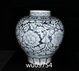 16.4" Chinese antique Ming Dynasty Hong Wu Blue and white Peony flowers pot