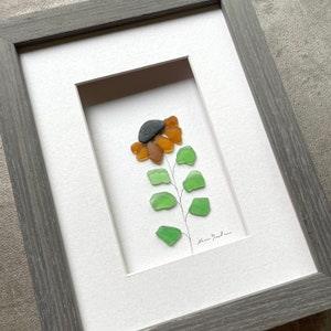 Sunflower Seaglass Art, 6 by 8