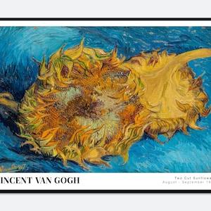 Van Gogh Two Cut Sunflowers 1887 Vintage Exhibition Art Print | Van Gogh Print, Van Gogh Poster, Van Gogh Painting, Colorful Flowers #V18