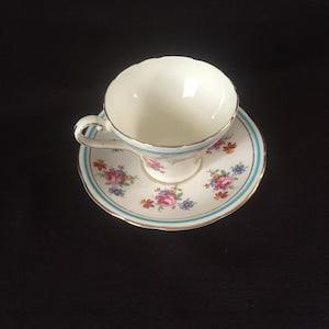 Numbered Aynsley Bone China, Made in England, Turqoise and Gold Trim, MultiFloral Bouquet, Pink Roses