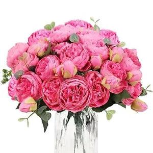 Artificial Peonies Flower Silk Peony Bouquet 4 Bundles Faux Persian Rose with