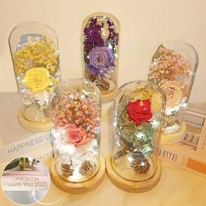 Eternal Rose LED Light,Eternal rose in Glass Dome,Gift For Her,Birthday /Wedding Gift Anniversary Gift,Interior Decoration,Valentine's Gift
