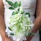 Green Rose Wedding Bouquet, Wedding Flowers, Bridal Bouquet, Green Roses, White Hydrangea, Silk flowers, Rose Buds, Rose Greenery