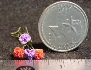 4 Half Open Carnation Pink Purple Flower Garden Floral 1:12 Miniature #2139