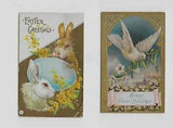 2 Vintage EASTER Postcards **   BUNNIES & BLUE EGG ** DOVE & LILIES