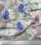 Soimoi Purple Cotton Poplin Fabric Leaves & Lily Flower Print Fabric-wWF