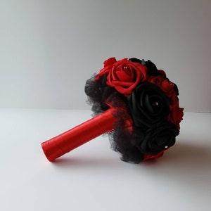 Red and Black Bridal Bouquet, Bridesmaid Bouquet, or Toss Bouquet, Matching Corsages and  Boutonnieres, Custom Colors Available