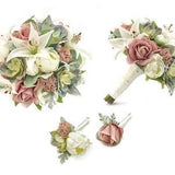 Real Touch Artificial Peonies White Mauve Roses Tiger Lilies Succulent Bridal Bridesmaids Bouquets Prom Cascade Bouquet Wedding Arch Flower