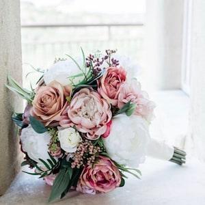 Dusty Rose bouquet, Mauve Wedding bouquet, Blush Bridal bouquet, Dusty Rose, Dusty Pink wedding flowers, Silk Wedding flowers, Faux bouquet