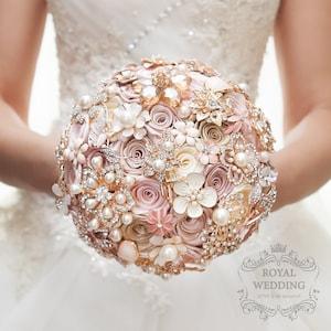 Rose Gold Wedding Bouquet Blush Pink Ivory Cream Brooch Bouquet Bling Bride Bridesmaid Bridal Jewelry Keepsake Custom Broach Wedding Bouquet