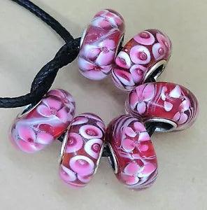 Red White Flowers Cala Lily Daisy Single Core European Murano Glass Beads Charms