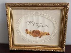 Unique Handcrafted Fabric, Lace and Dried Flower Framed Marriage Quote