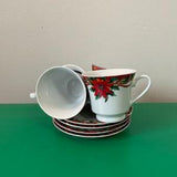 Poinsettia Fine Porcelain Tea cup and saucer, Sunflower China, , Ribbon, Christmas, Holiday Dining, kitchen, Xmas, Vintage