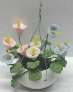 Dollhouse Miniature Hanging Pink, Blue, and White Lilies