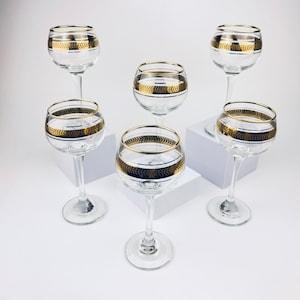 Vintage Mid Century Gold Textured Vine Drinking Glasses/Goblets - Set of Six (6)