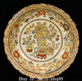 8.6" Old China Doucai Porcelain Gild Palace Peony Flower Pattern Plate Dish Tray