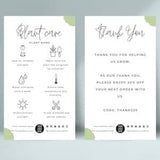Editable Plant Care Card Template, Succulent Care Cards, Plant Care Tags Inserts, Indoor Plant Care Instructions Printable