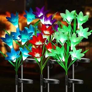 1-6PCS Solar Power Lily Flower Lights Outdoor Garden Stake 4-LED Landscape Decor