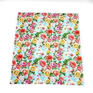 Rose Lily Bouquet Fabric Piece 100% Cotton 20.5" x 17.5" Cut Blue Background #1