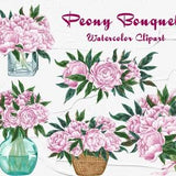 Peony Watercolor Clipart. Peony Flowers. Peonies Wedding Clipart. Pink Peony Bouquet. Wedding Bouquets Watercolor. Summer Aquarelle Clipart