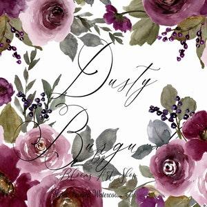 Burgundy Watercolor Rose Bouquet Clip art, Dusty Pink Rose Peony Flower Wedding Bouquets. WC458