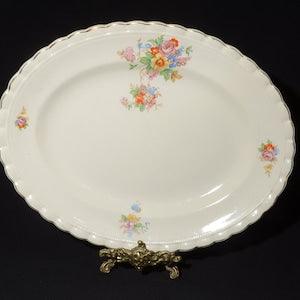 J & G Meakin Sol floral bouquet serving plate serving dish 11-1/2" platter band scalloped edge England vintage ironstone 391413