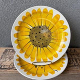Sunflowers, plates, Vera Neumann hand painted dishes, mid century dinnerware, yellow, white, brown, black plates, retro dinner plates, mcm,
