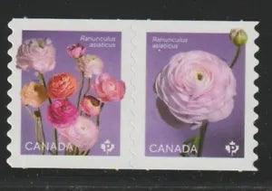 Canada New 2023 Ranunculus Pair Coil Stamps Die Cut to Shape MNH