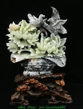 17.3'' Chinese Natural Xiu Jade Carved Peony Flower Bird Basket Statue Sculpture