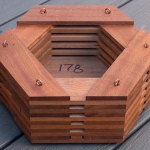 178. Salvaged Sapele Wood Hexagonal Hanging Basket Planter for Orchids, Bromeliads, Ferns, Cacti, Other Epiphytes and Succulents