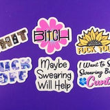 Swear Sticker Pack - Set Of 6 Girly Swearing Die Cut Stickers - Pink Flower Sunflower F Word B Word C Word Rude Adult Language Sassy Curse