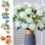 3 Heads Artificial Flowers Silk Peony Bouquet Wedding Home Party Decor BD