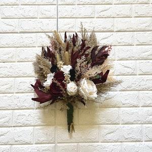 Boho Burgundy Ivory Black Pampas Wedding Boho Bridal Bouquet Ivory Wedding Bouquet Dusty Greenery Artificial Flowers Bridesmaid Bouquet