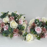 wedding bouquets silk  flowers sets with Gypsophila & eucalyptus with mixed pink roses