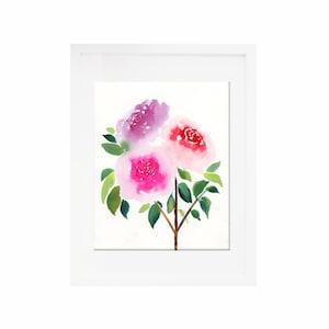 Rose Bouquet Floral Watercolor Painting - Wall Art Decoration Unframed, Ready to Frame, Ready to Ship