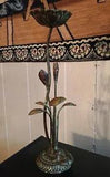 Candle Stick Holder Water Lily Pad Brass Metal Patina Flower Frog Leaves 16???H