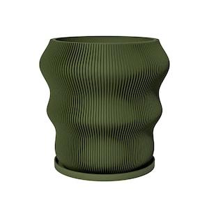 Planter Pot With Drainage, Avocado Green Ola Design for Small and Large Plants [Water Plate Included] Outdoor and Indoor use Plant Pot