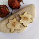 Dry orchid earrings, Pressed flowers jewelry, Big enamel orchid, White dangly earrings, Preserved orchid, Resin jewelry, Botanical gift