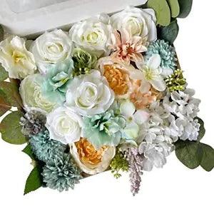 Chrysanthemum Dahlia Artificial Flowers Box Set Mix Peony White & Green