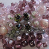 Black, purple, Pink & Gray Lampwork and Crystal Glass Bead Soup - Over 110 Beads For Making Unique Custom Handmade Jewelry
