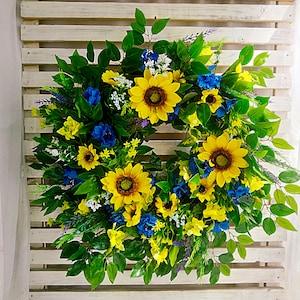 Ukraine Yellow Sunflower Blue Cornflower Spring Summer Flower Floral Patriotic Outdoor Outside Porch Front Door Decoration Wreath