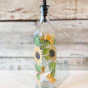 Sunflower Dish Soap, Olive oil Dispenser Bottle for Kitchen. 16oz hand painted. Great gift idea
