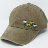 Hand Embroidered Sunflower Daisy Flower Wash Cotton Baseball Hat, Curved Brim Dad Hat, Colorful Summer Cap beige