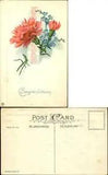 Congratulations ~ carnations forget me not flowers ~ embossed Stecher c1910